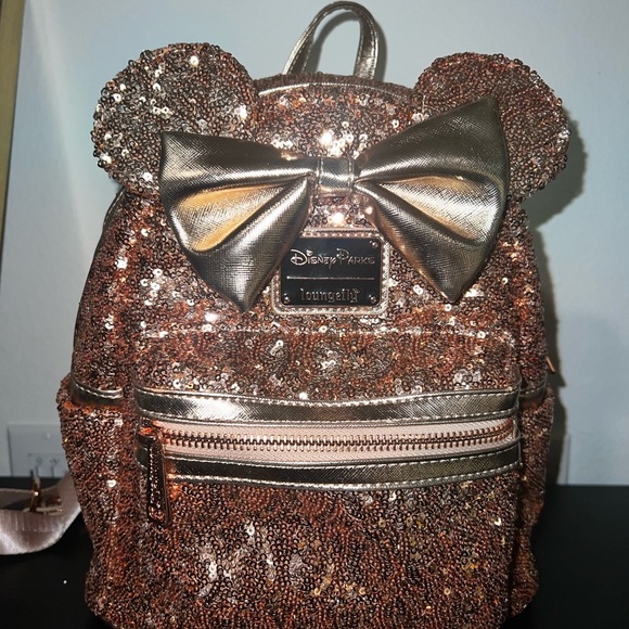 LOUNGEFLY ROSE GOLD MINNIE BAGPACK INCLUDING FREE MATCHING EARS - Picture 9 of 9